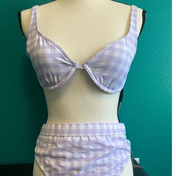 Roxy Heart The Check Lavender Gingham Checker Bikini M/XL NWT - Picture 3 of 12